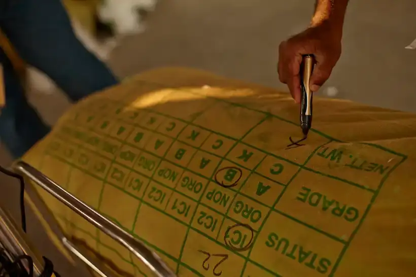 A grading and pricing card being filled in